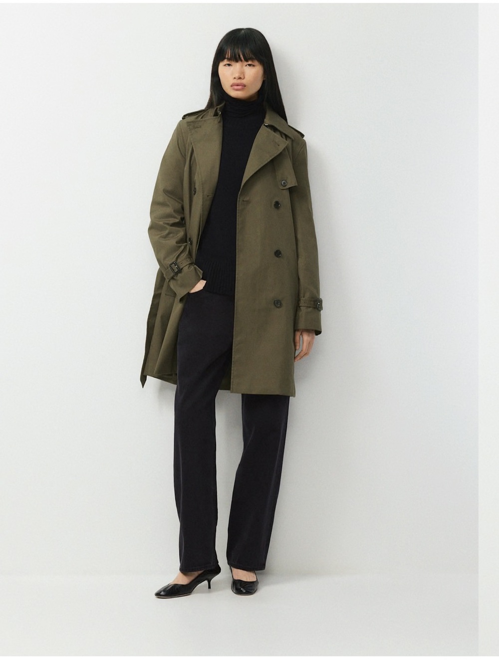 Aritzia The Finch Mid Olive Green Trench Coat - Classic Mid Length